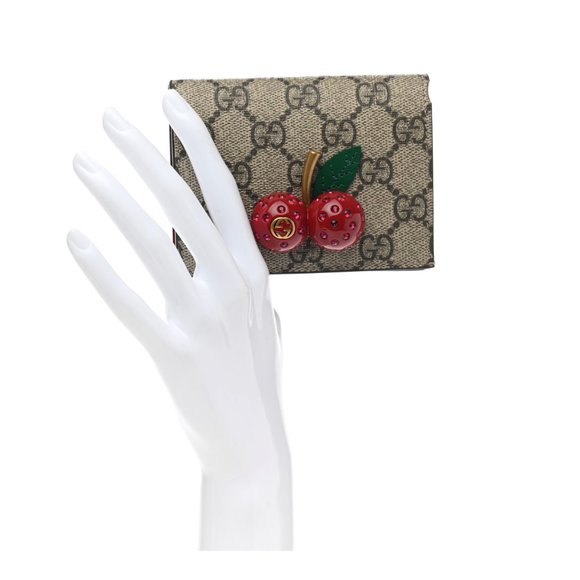 Gucci GG Supreme Monogram Cherry Embellished Card Case Wallet - Picture 6 of 16
